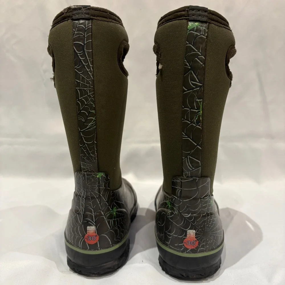 Bogs Classic High Spider Boots Kids 3 Olive Green Waterproof Insulated Rain Snow